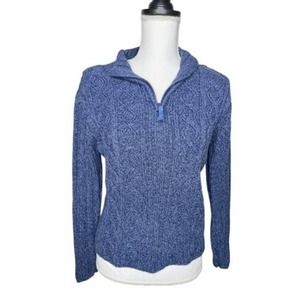CABELA'S Women's Blue Cable Knit Sweater Pull Over Size Medium 1/4 Zip
